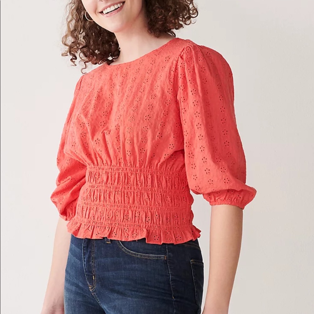 Juniors’ SO Smocked Puff Sleeve Eyelet Top!!!
